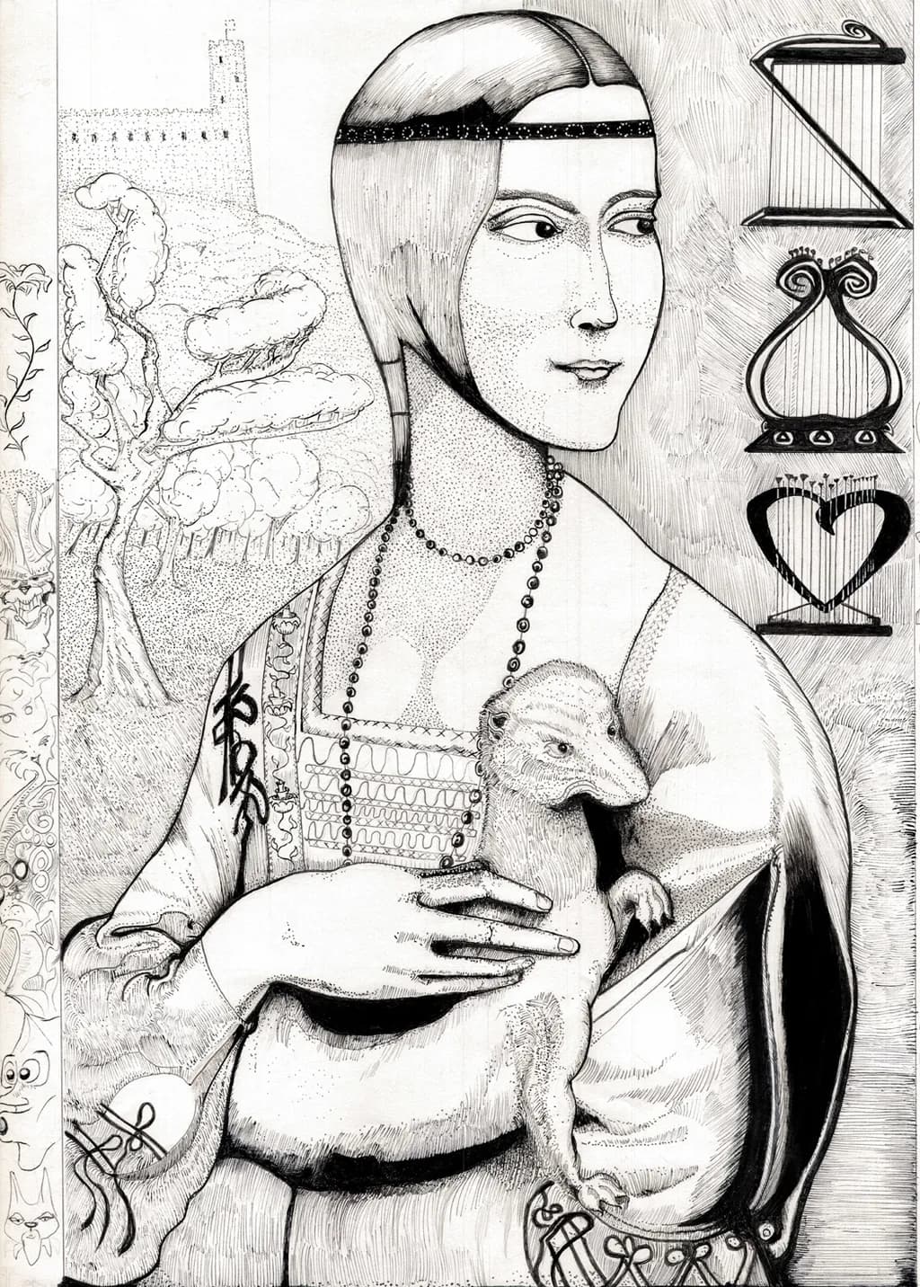 Whispers of Elegance: A Modern Interpretation of the Classic Portrait with a Touch of Whimsy