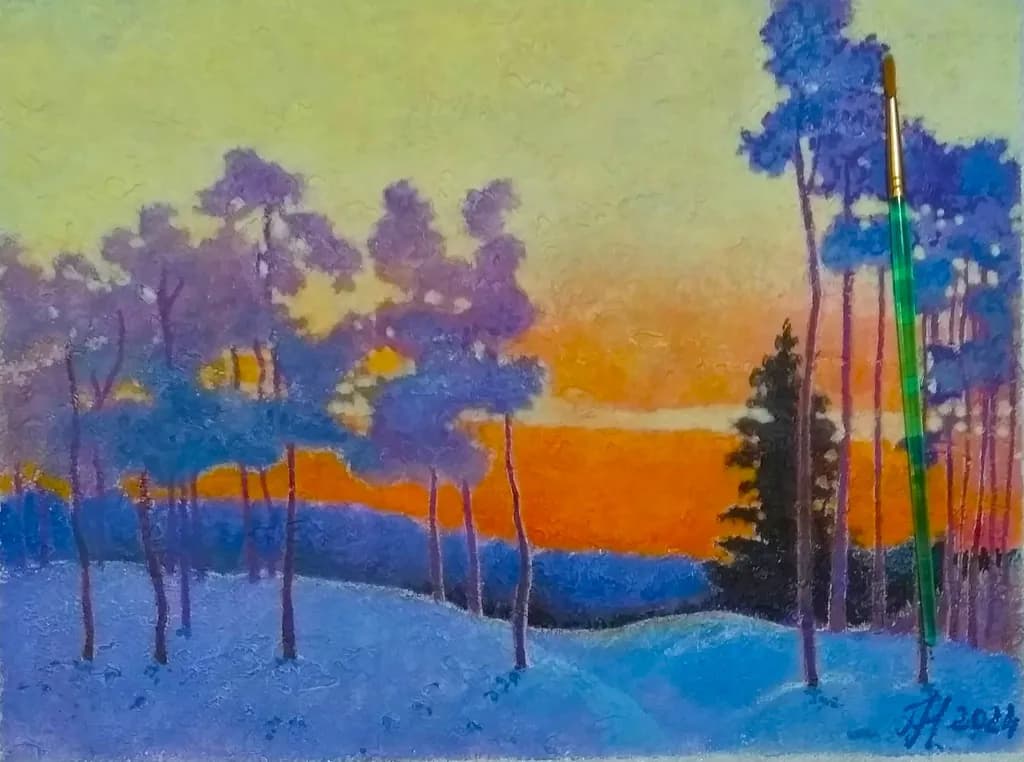 Whispers of Twilight: A Vibrant Winter Sunset Over Snowy Pines