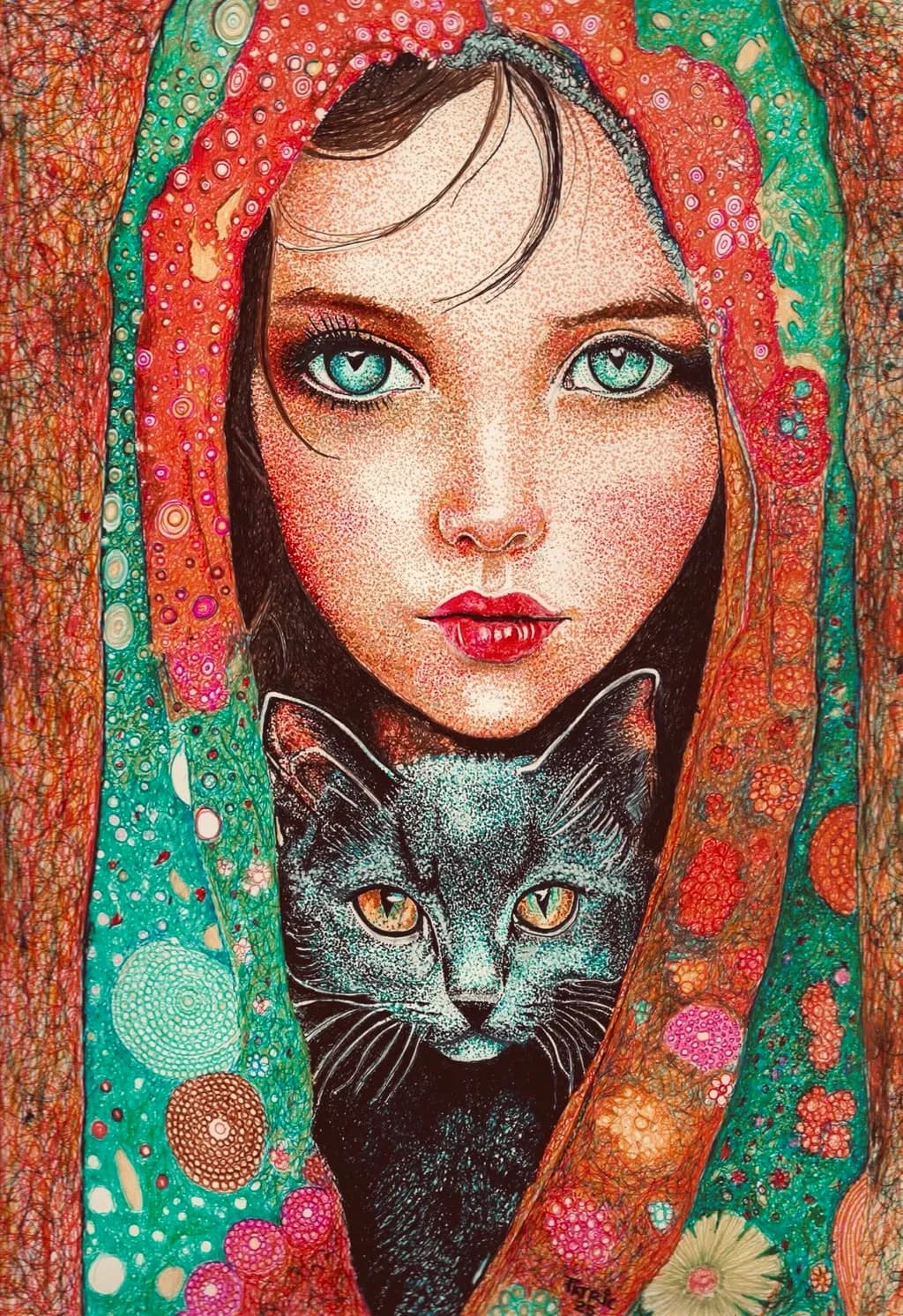 Mystical Gaze: A Portrait of Enchantment with Cat Companion