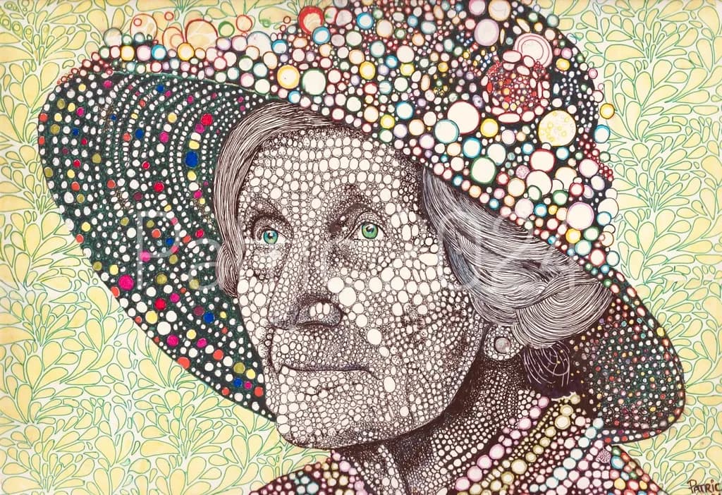 Whimsical Wisdom: A Portrait of Grace in Dots and Colors
