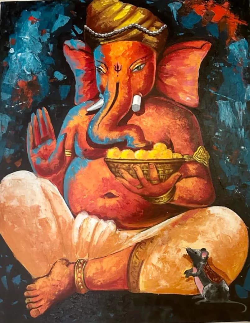 Divine Abundance: A Vibrant Tribute to Ganesha and His Loyal Companion