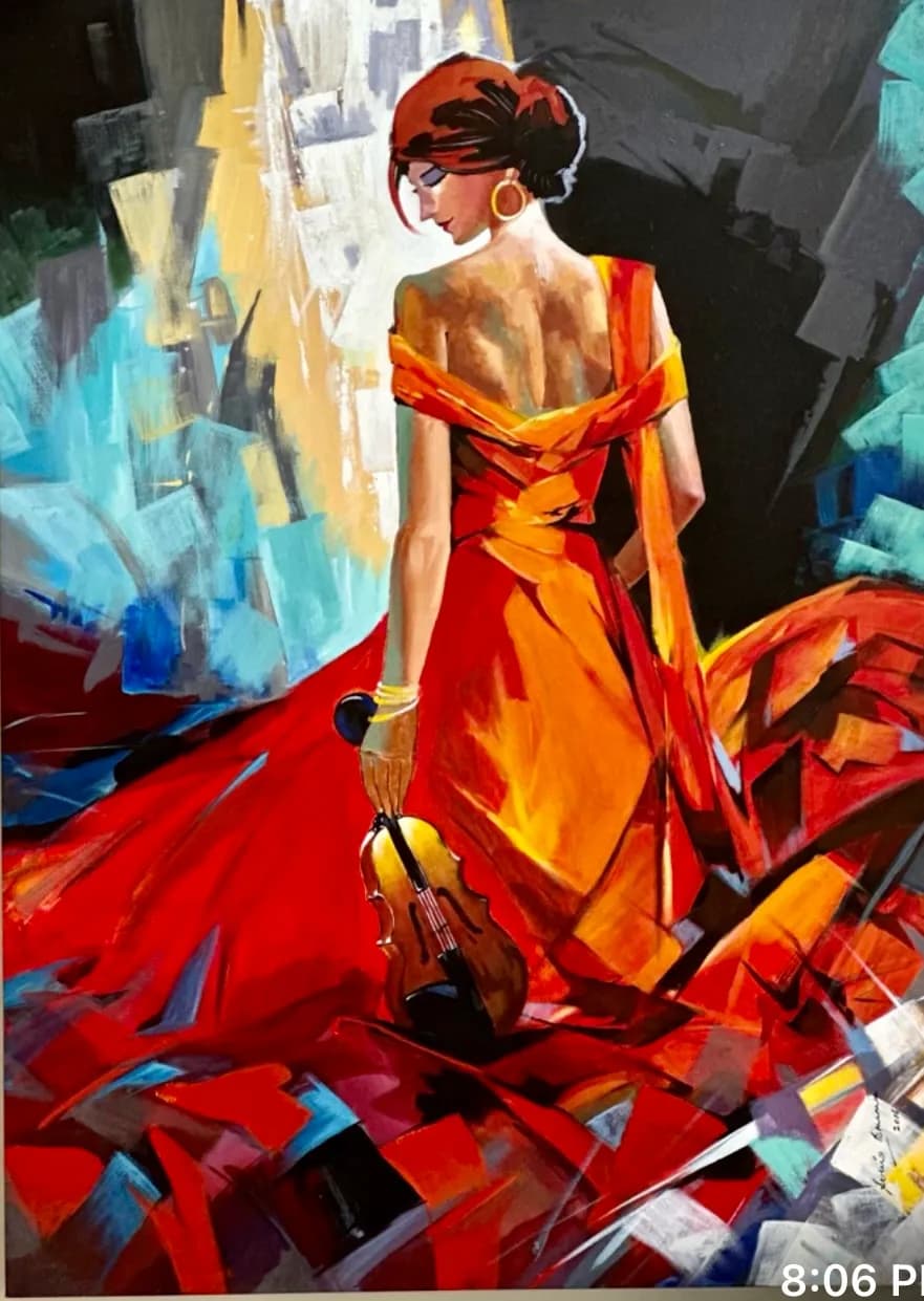Vibrant Elegance: A Dancer in Red with Violin