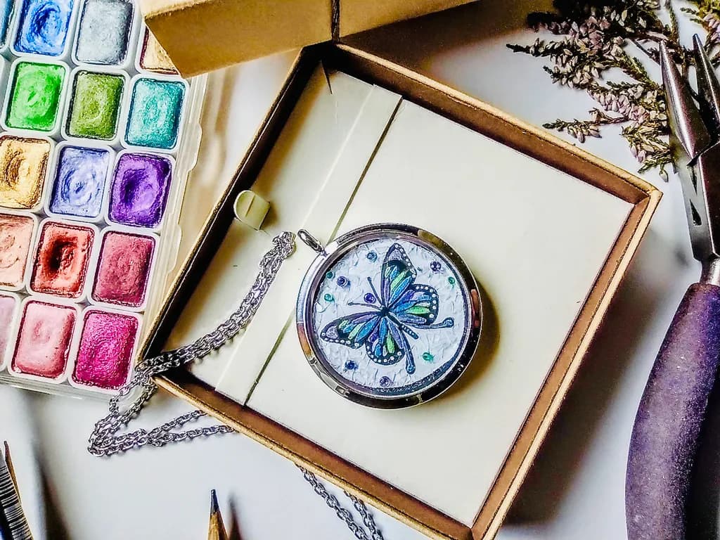 Whimsical Butterfly Pendant: A Handcrafted Jewelry Masterpiece in Vibrant Colors and Artistic Design