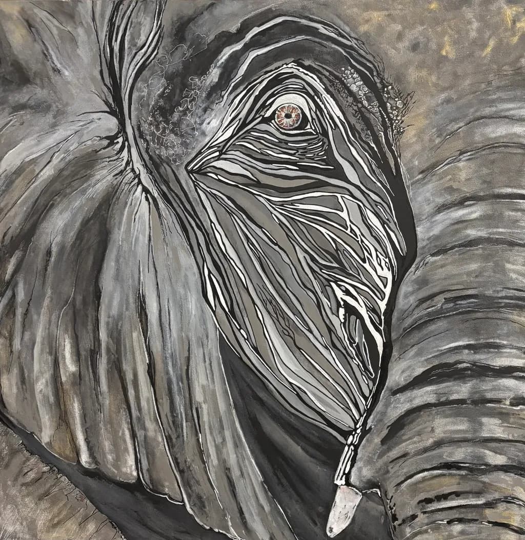 Whispers of the Wild: An Abstract Elephant Portrait in Monochrome Elegance