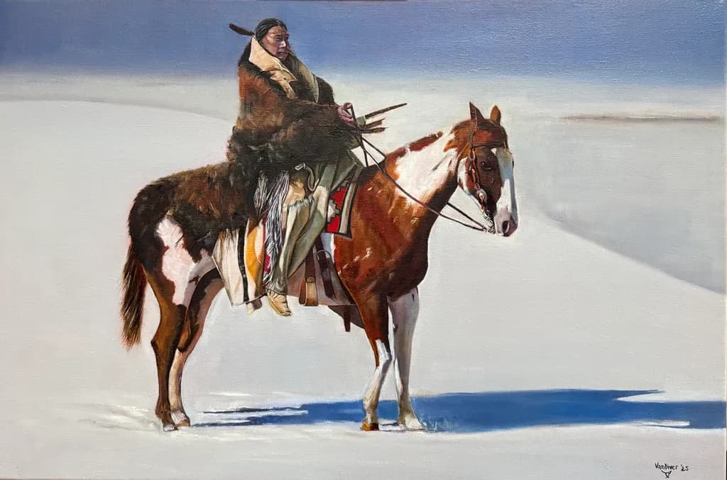 Winter's Spirit: The Indigenous Horseman in a Snowy Landscape