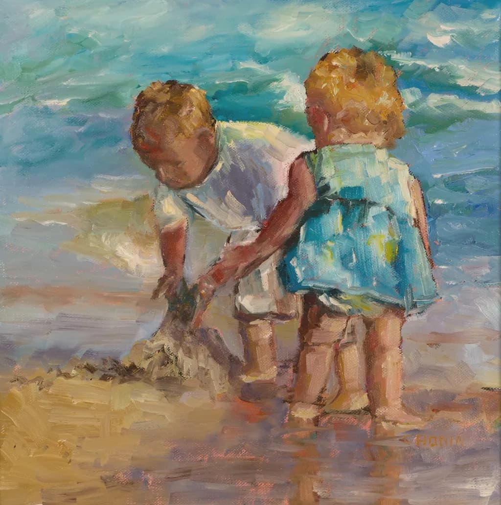 Whispers of Childhood: Two Little Explorers at the Shoreline