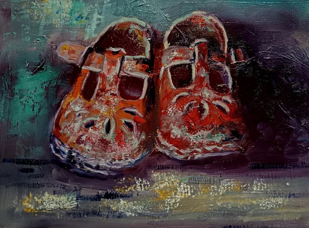 Whispers of Childhood: A Vibrant Tribute to Playful Memories in Red Sandals