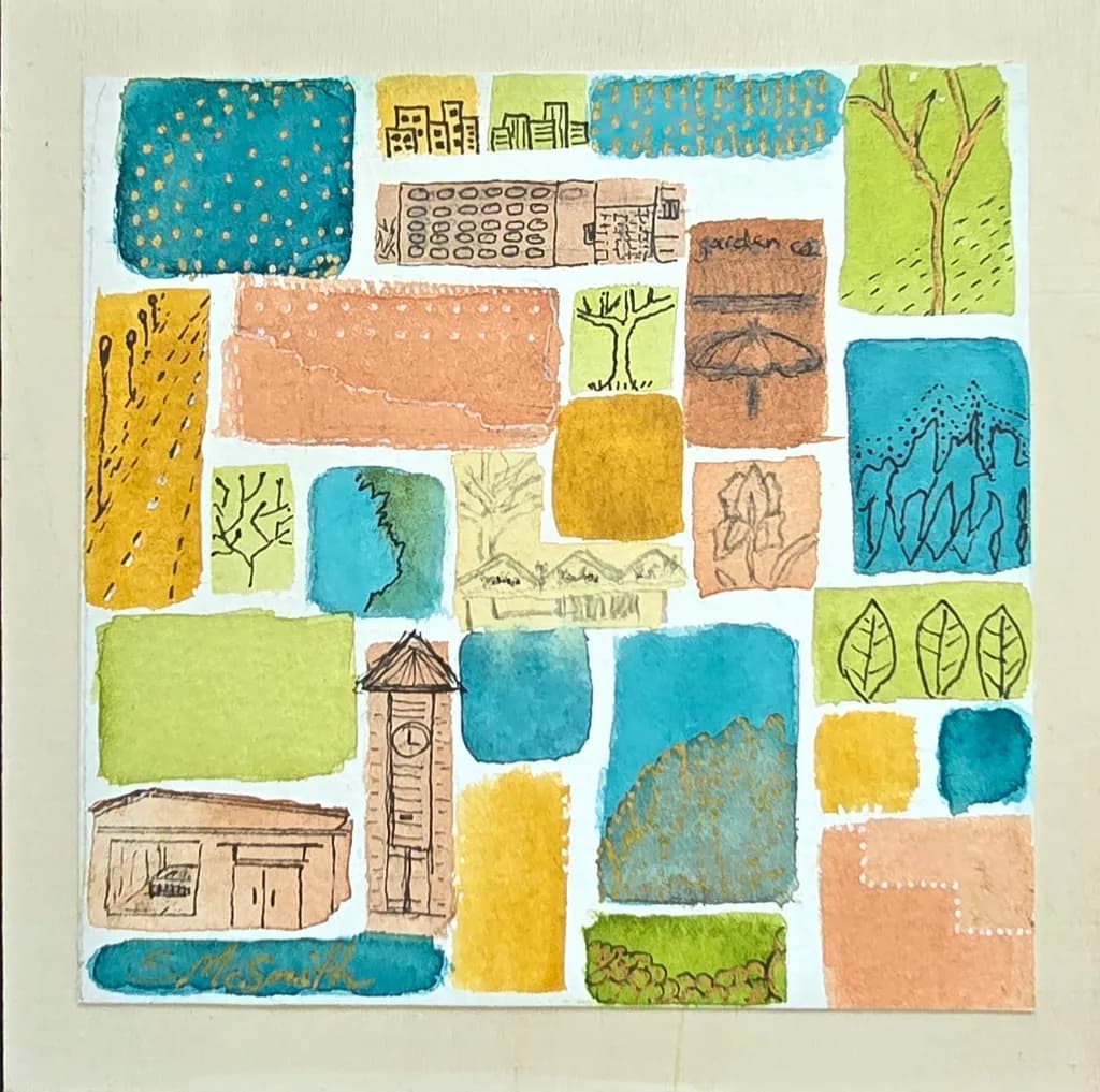 Colorful Mosaic of Urban Life: A Whimsical Exploration of Nature and Architecture