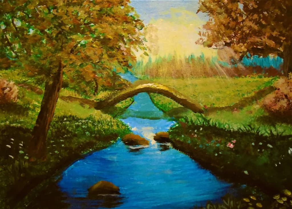 Whispers of Serenity: A Tranquil Stream Under the Golden Glow