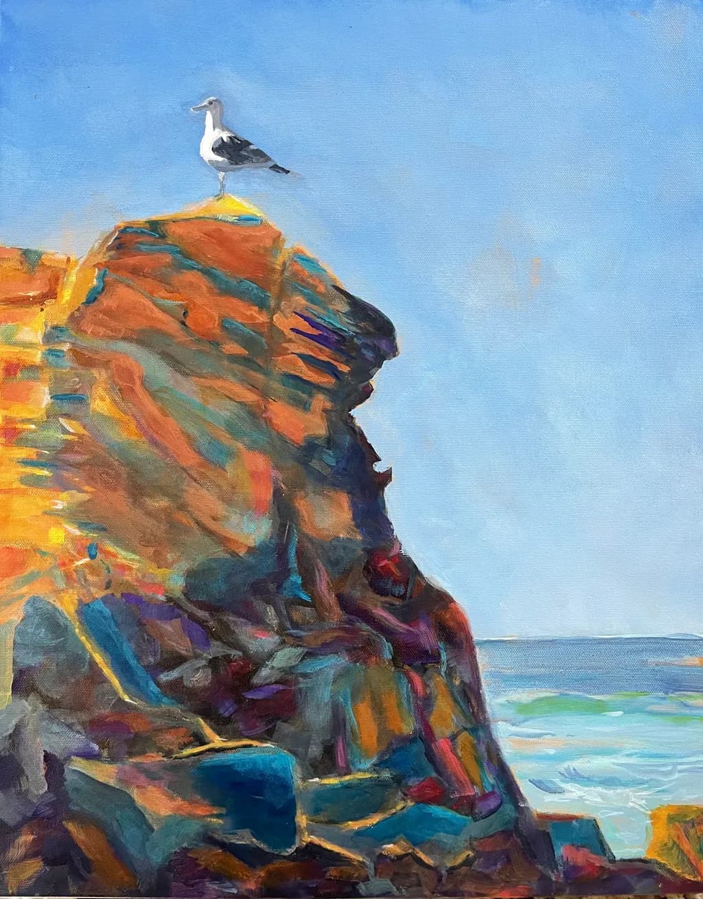 Coastal Serenity: A Vibrant Seagull's Perch on Rocky Cliffs