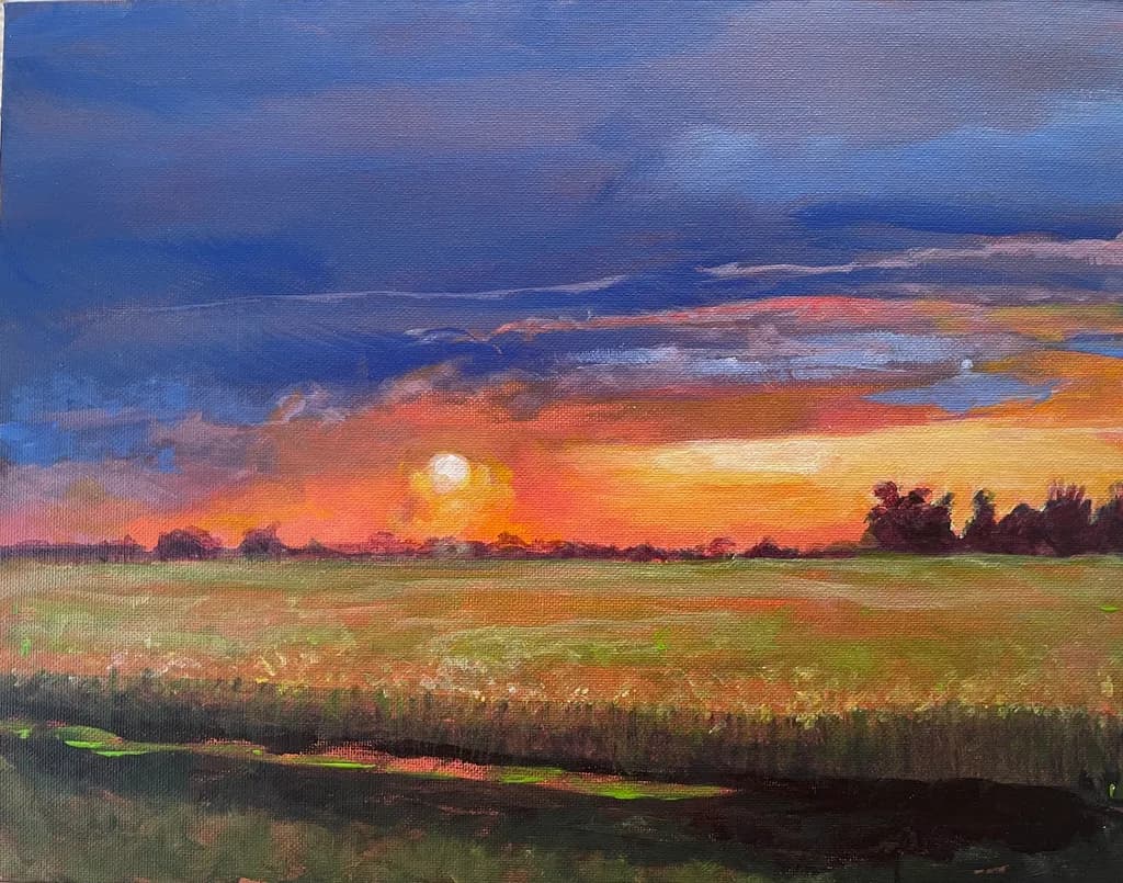 Serene Sunset Over a Colorful Landscape: Nature's Tranquil Embrace