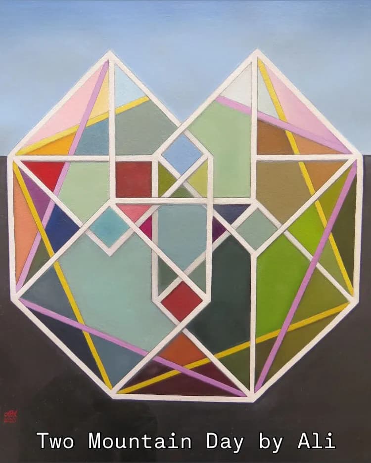 Vibrant Geometric Harmony: A Modern Landscape of Two Mountain Day