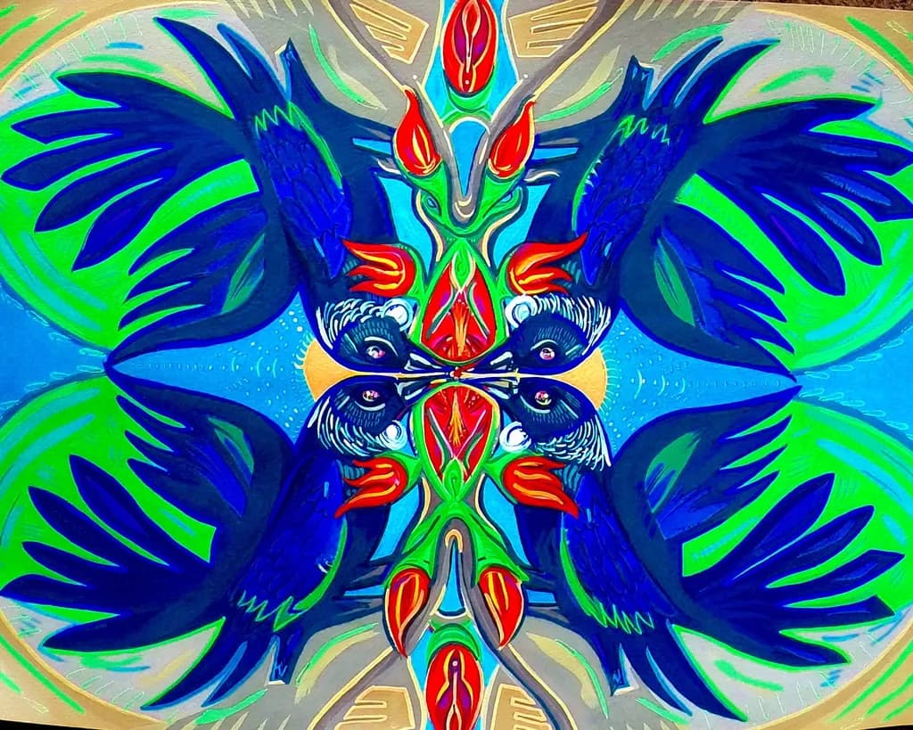 Echoes of Nature: A Psychedelic Dance of Birds and Blooms
