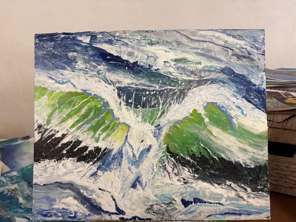 Ocean's Embrace: A Dance of Waves in Abstract Blues and Greens