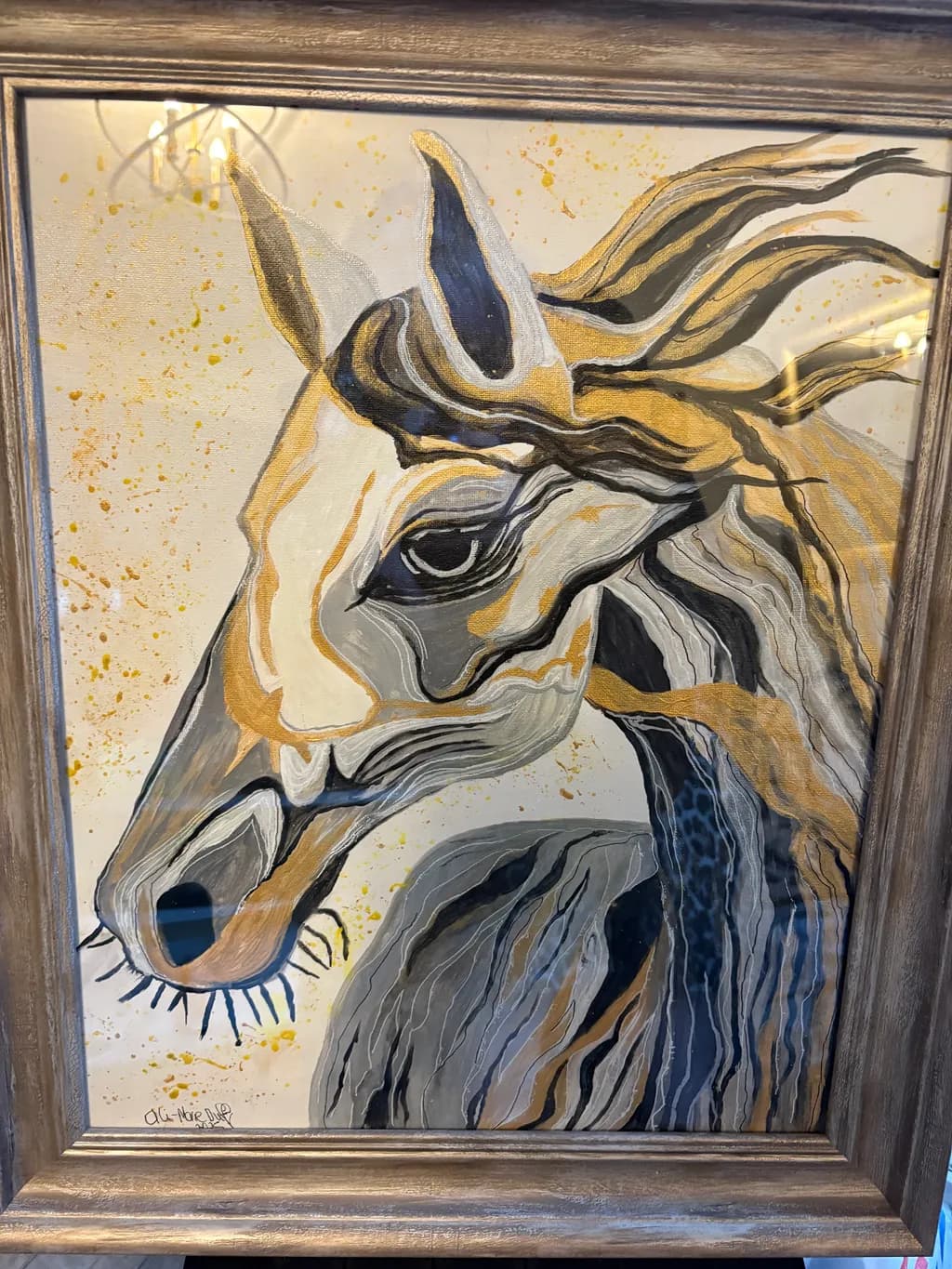 Majestic Equine Elegance: A Contemporary Horse Portrait in Gold and Gray Tones