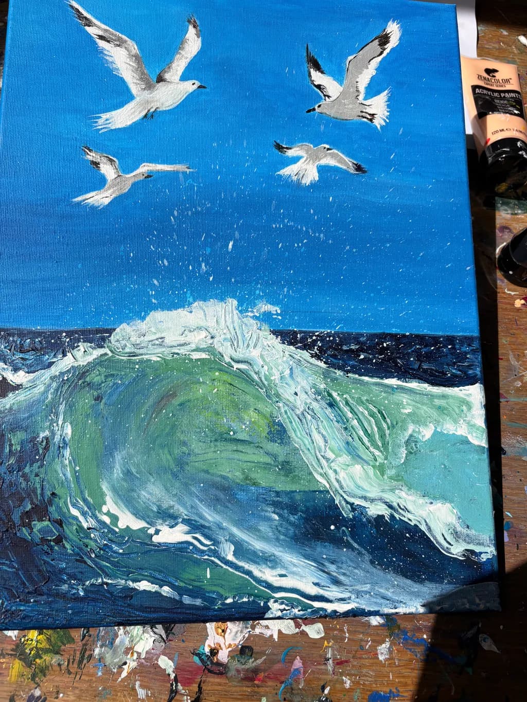 Seagulls Above the Surf
