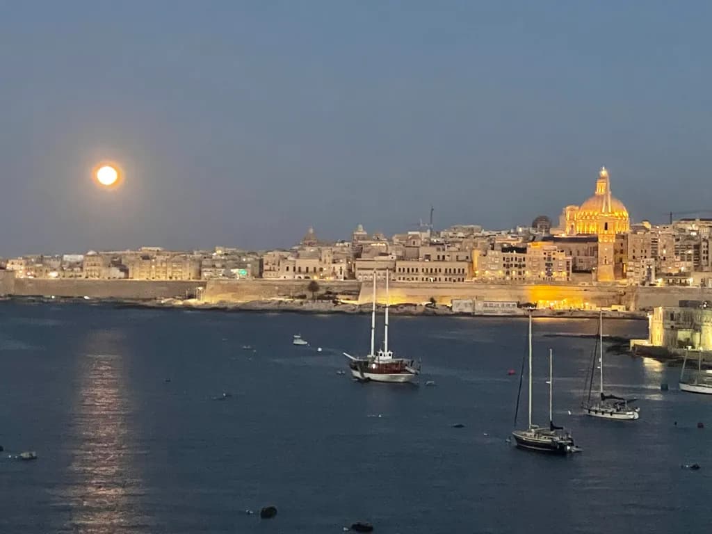 Moonlit Serenity Over Valletta's Harbor