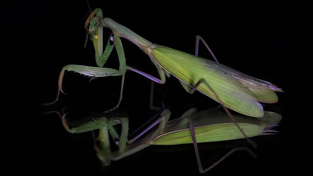 Whispers of Nature: The Enigmatic Green Mantis in Reflection