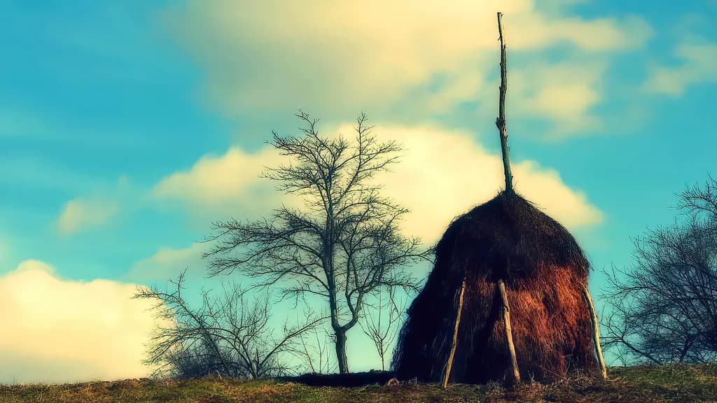 Whispers of Nature: A Solitary Haystack Beneath the Expansive Sky