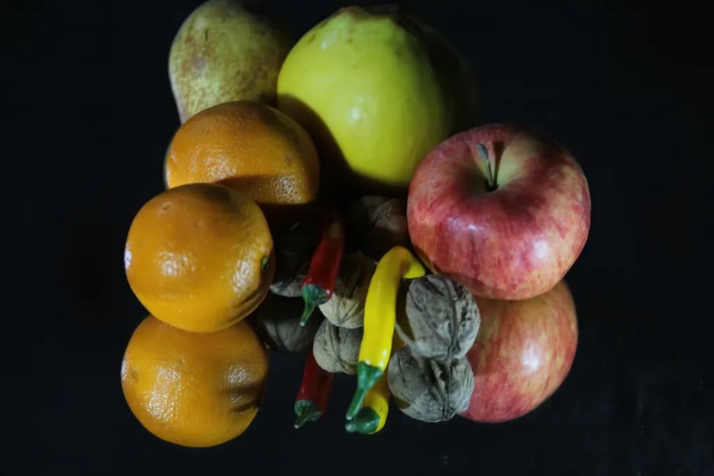 Vibrant Harmony: A Still Life of Fruits and Nuts Reflecting Nature's Bounty