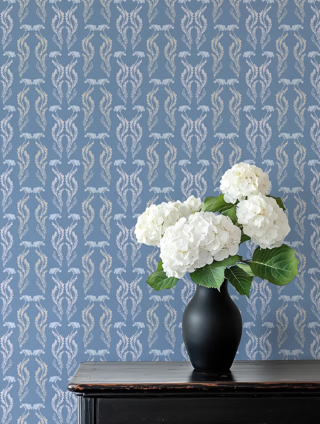 Elegant Blue Floral Harmony: A Modern Decorative Wallpaper Design for Timeless Interiors