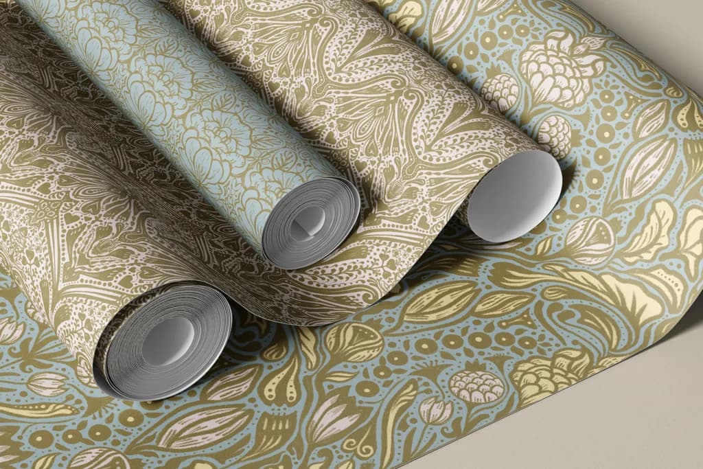 Whimsical Floral Harmony: Elegant Patterns in Earthy Tones and Soft Blues