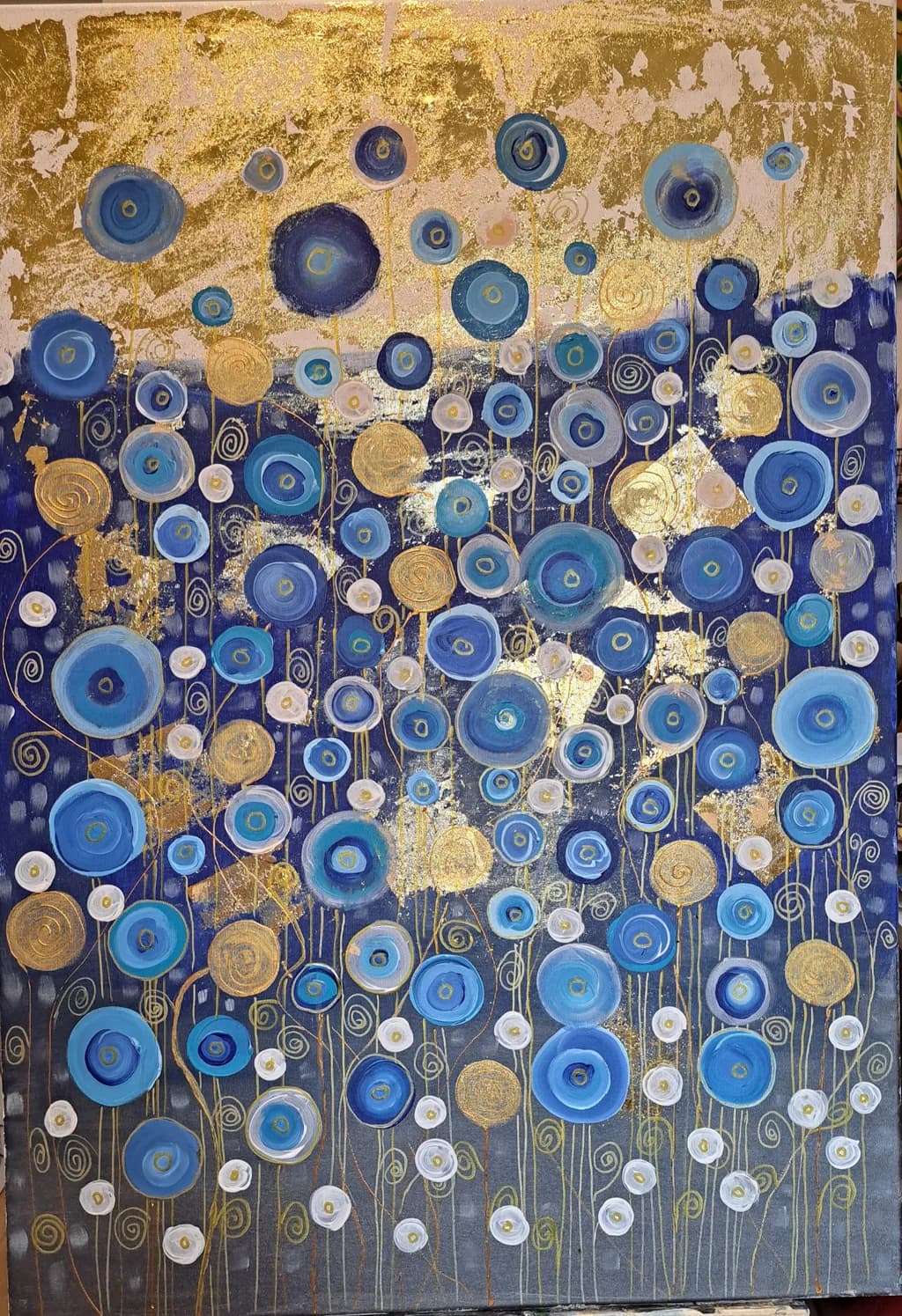Whispers of Blue: A Dance of Floral Elegance and Golden Hues