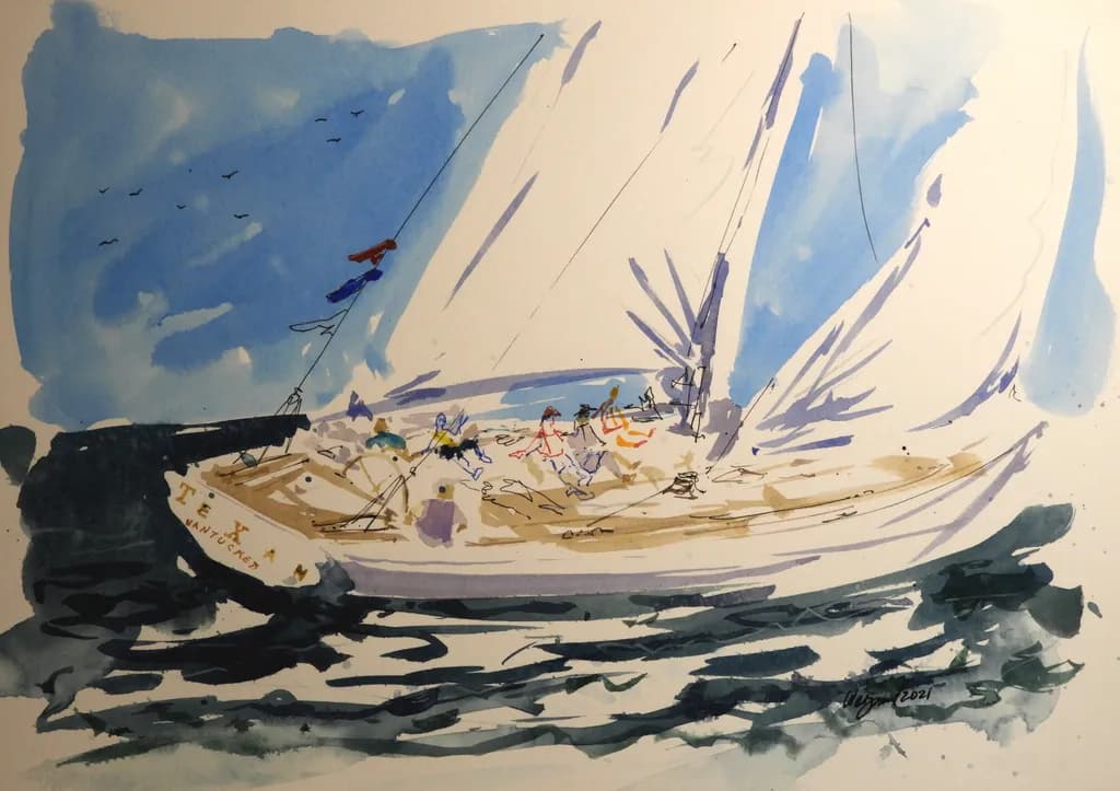 Sailing into Freedom: A Watercolor Adventure on the Open Sea
