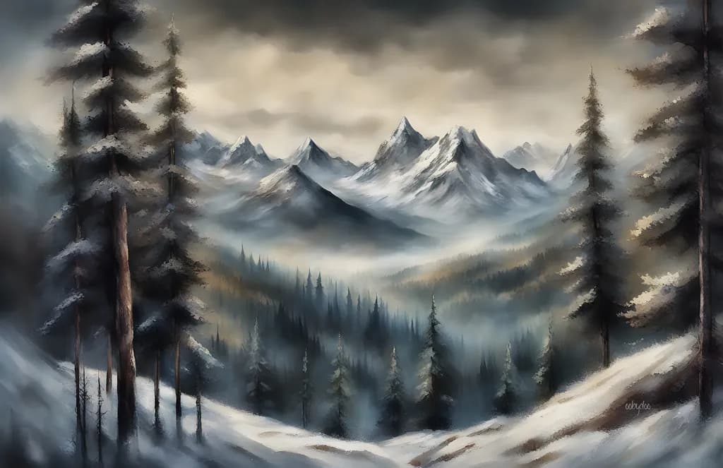 Snow-Capped Mountains and Serene Forests