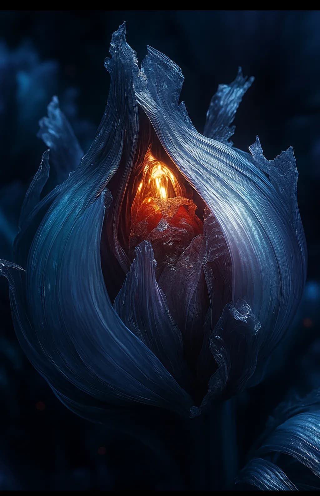 Ethereal Bloom: A Glowing Abstract Flower in Blue Textures