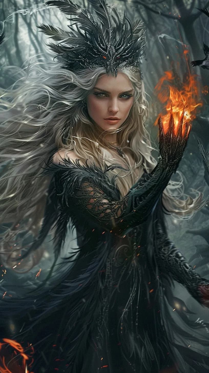 Ethereal Queen of the Forest: A Mystical Dance of Shadows and Fire