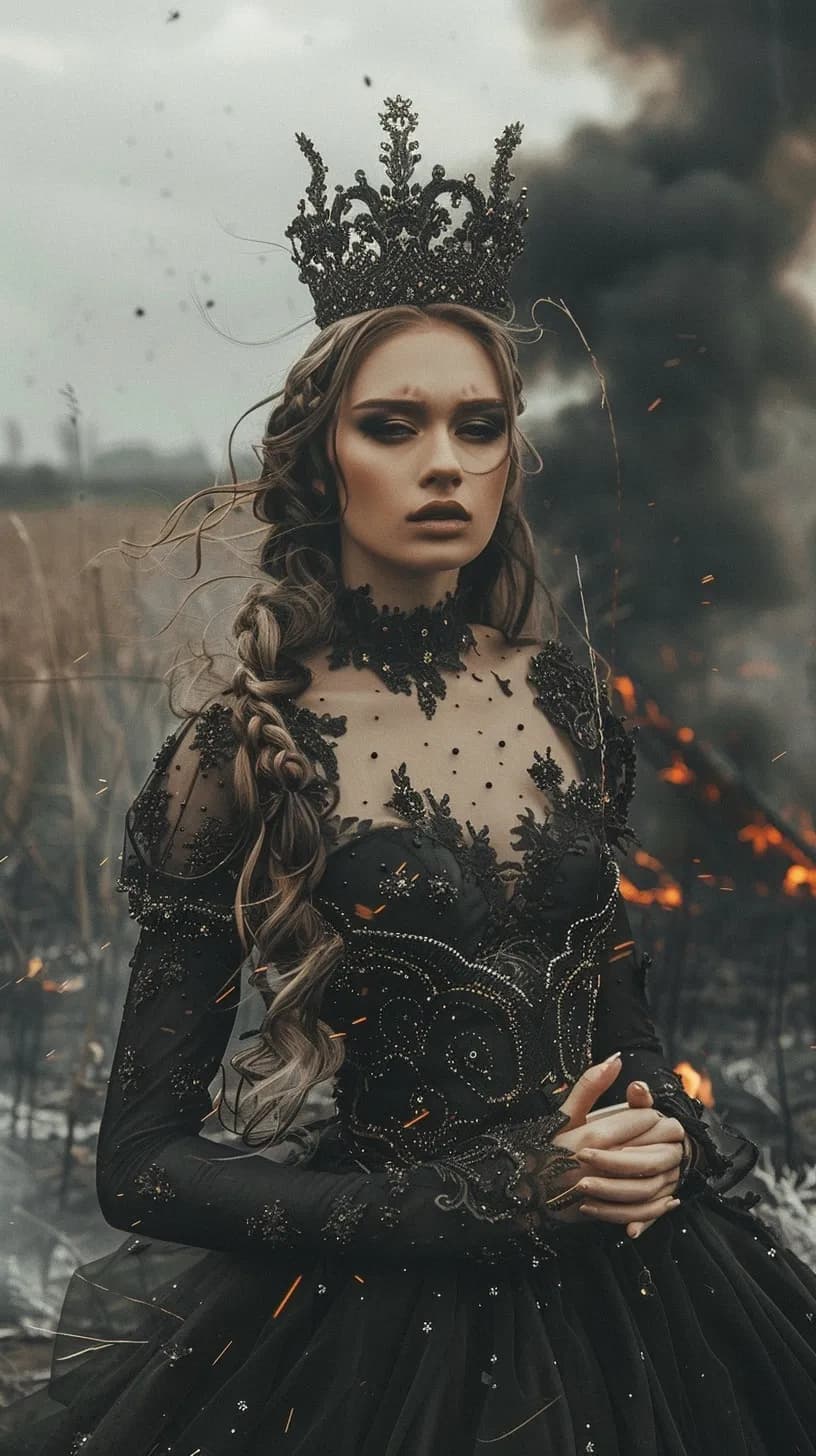 Ethereal Majesty Amidst the Flames: A Dark Elegance Unveiled
