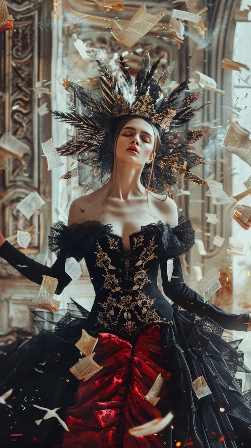 Whispers of Elegance: A Mystical Dance of Regal Beauty and Dramatic Flair