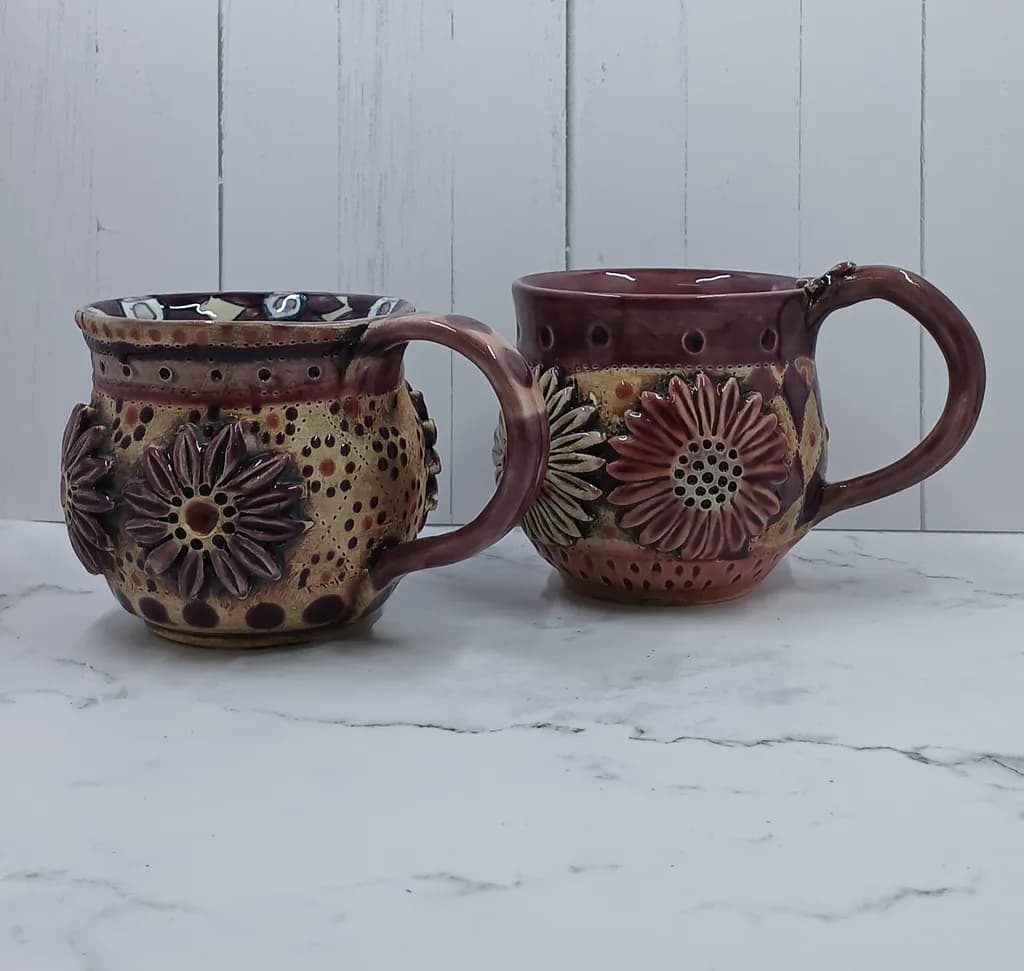 Whimsical Floral Stoneware Mugs: Handcrafted Artistry for Your Morning Brew