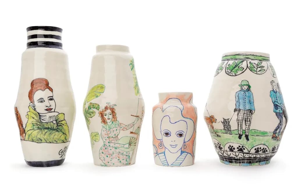 Whimsical Portraits: A Collection of Hand-Painted Vases Celebrating Everyday Life