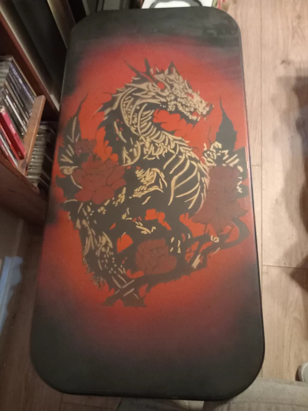 Fiery Floral Dragon: A Bold Fusion of Nature and Mythology in Red and Black Artistry