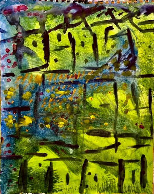 Vibrant Echoes of Nature: A Lush Abstract Landscape in Green and Gold