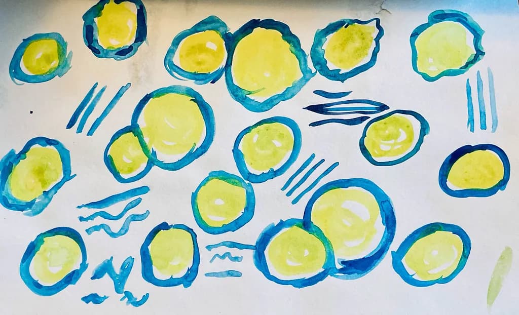 Vibrant Circles: A Dance of Yellow and Blue in Watercolor Harmony