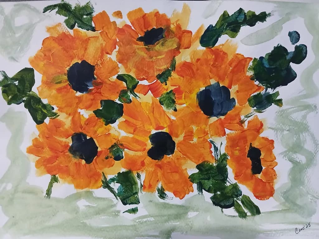 Vibrant Sunflower Symphony: A Burst of Orange and Green in Bloom