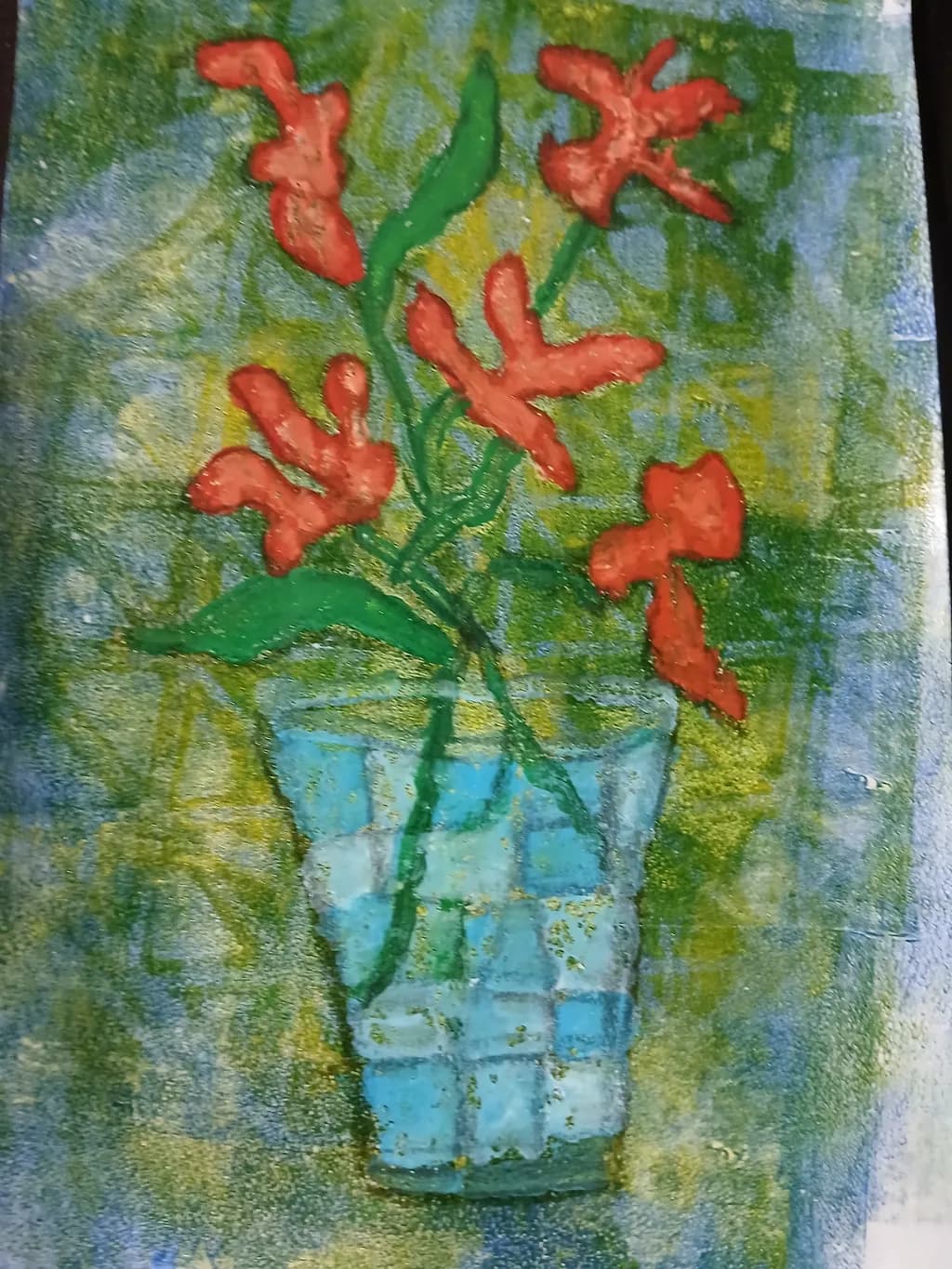 Vibrant Blossoms in a Blue Vase: A Colorful Floral Painting for Your Home Decor