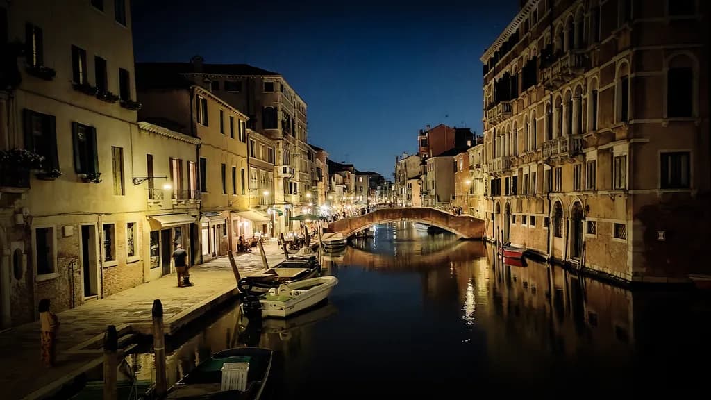 Whispers of Venice: A Nighttime Serenade by the Canals