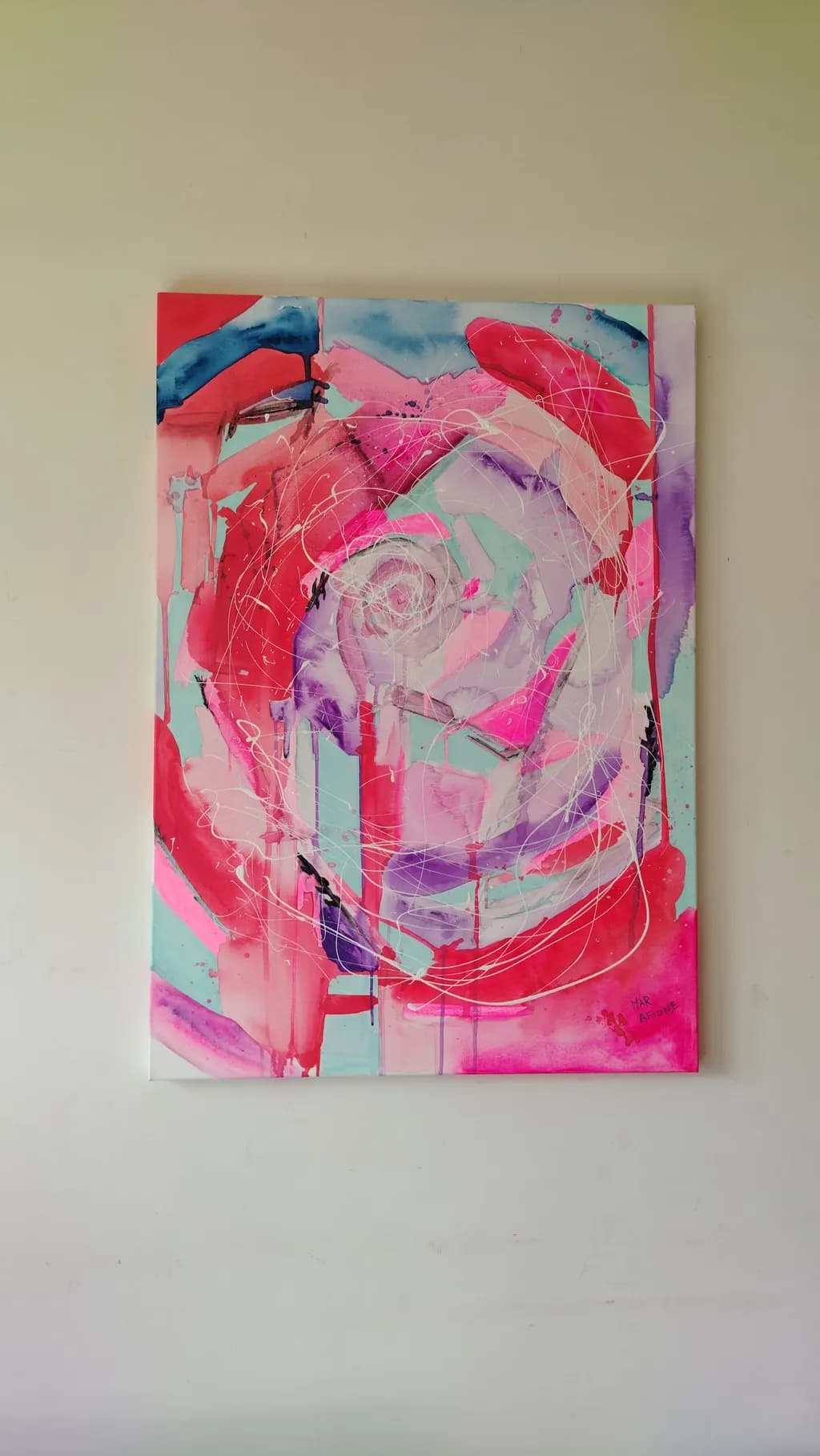 Whirlwind of Color: A Playful Dance of Pink and Aqua in Abstract Expressionism