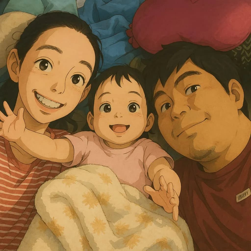Joyful Moments: A Family Embrace in Soft Colors and Smiles