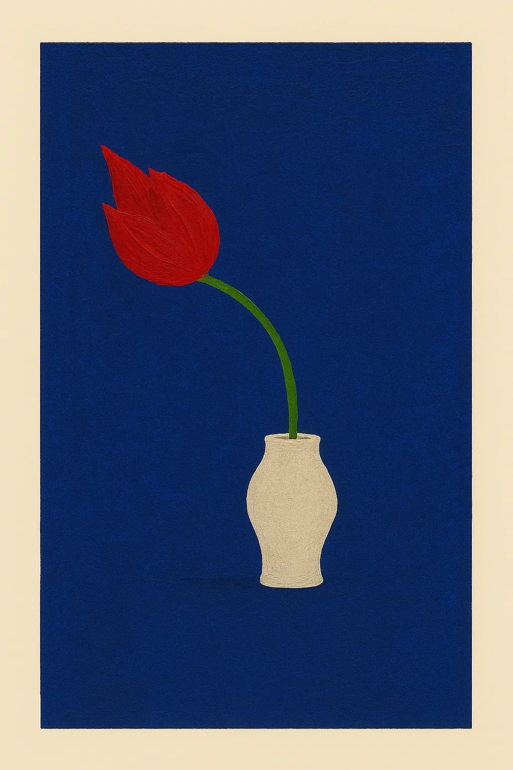 Vibrant Red Tulip in a Minimalist Blue Vase: A Bold Floral Statement