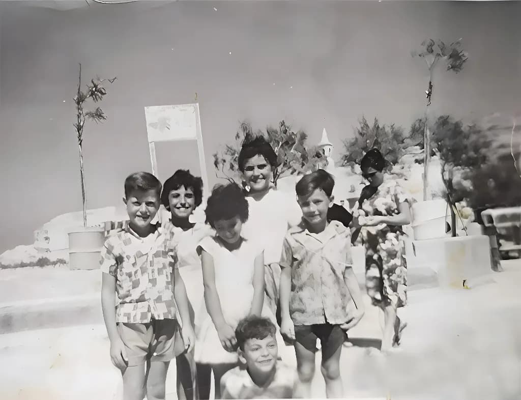 Timeless Childhood Memories: A Nostalgic Gathering of Friends in Black and White