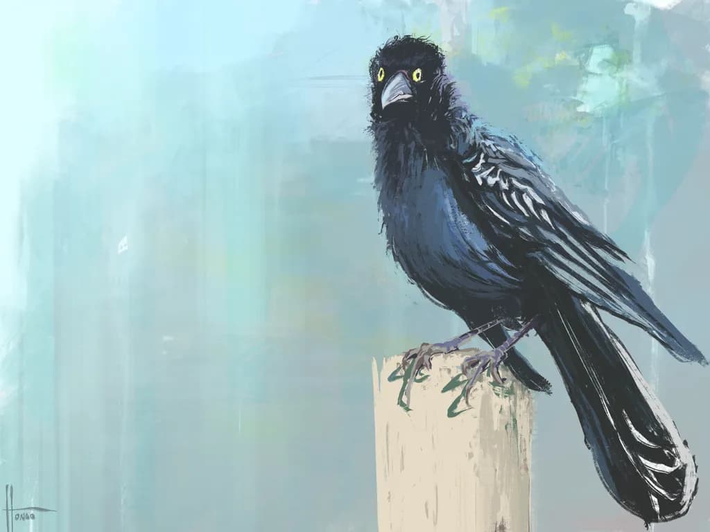 Whispers of the Black Bird: A Perched Elegance in Feathers and Light