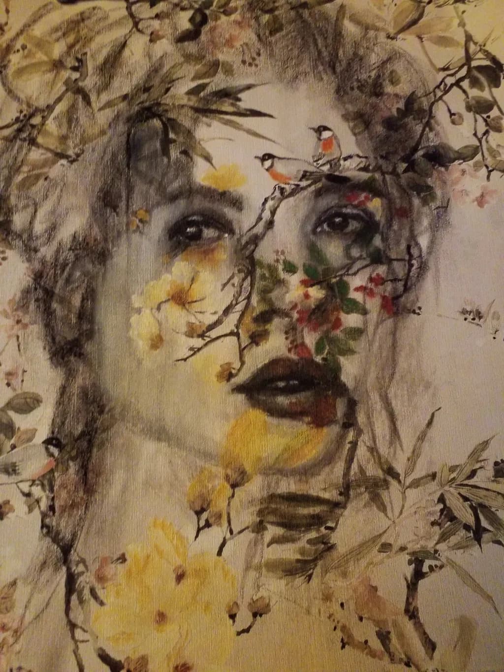 Whispers of Nature: A Portrait Intertwined with Flora and Fauna