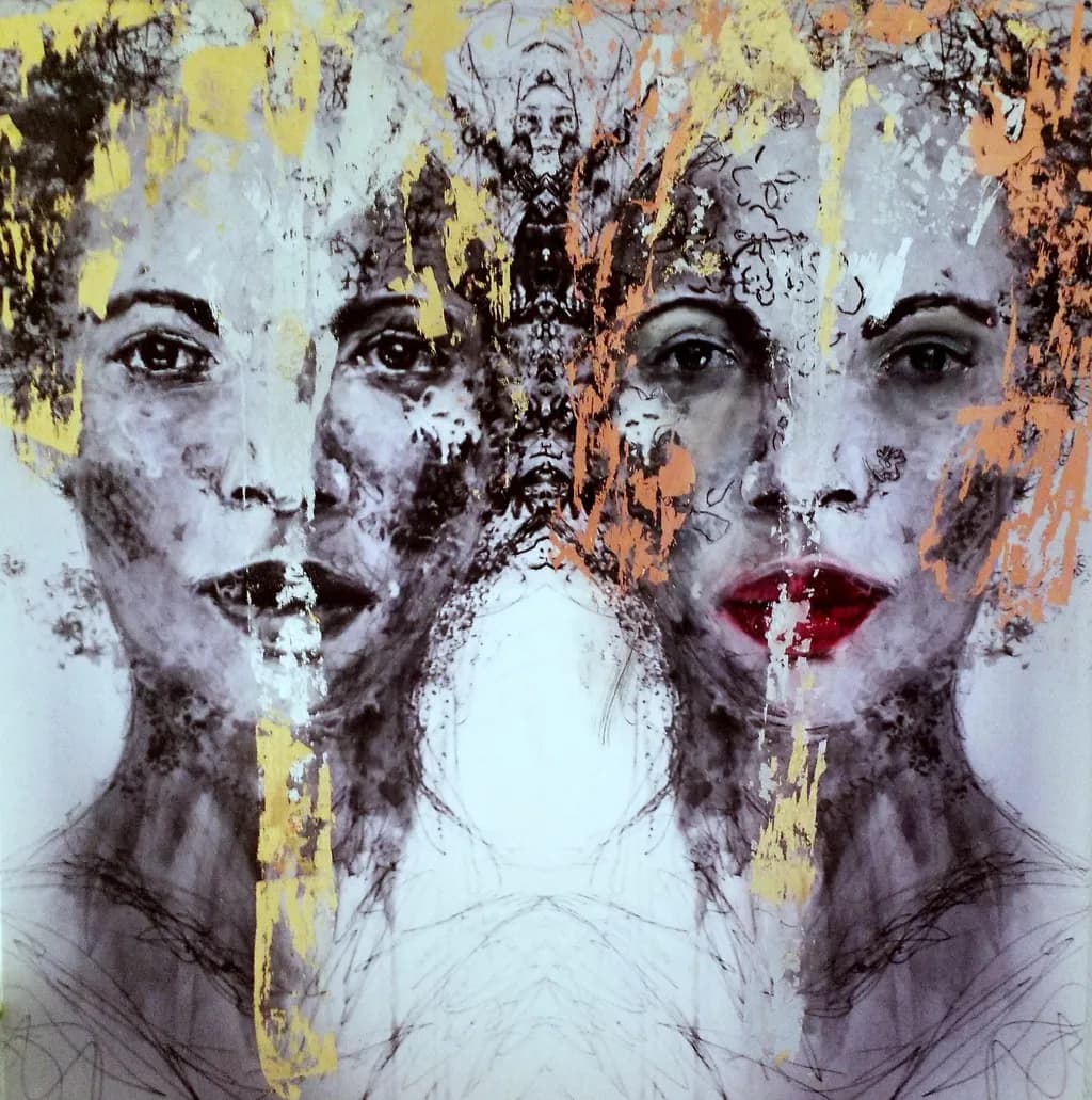 Reflections of Identity: A Dual Portrait in Mixed Media