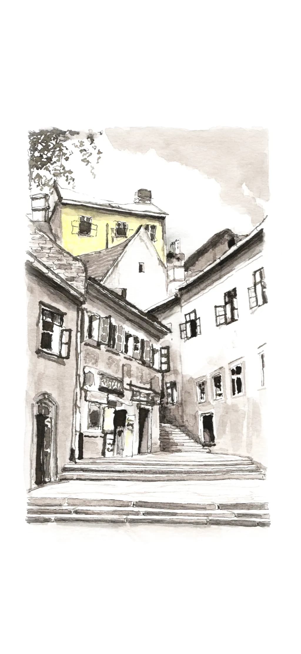 Whispers of Urban Elegance: A Watercolor Journey Through Architectural Steps