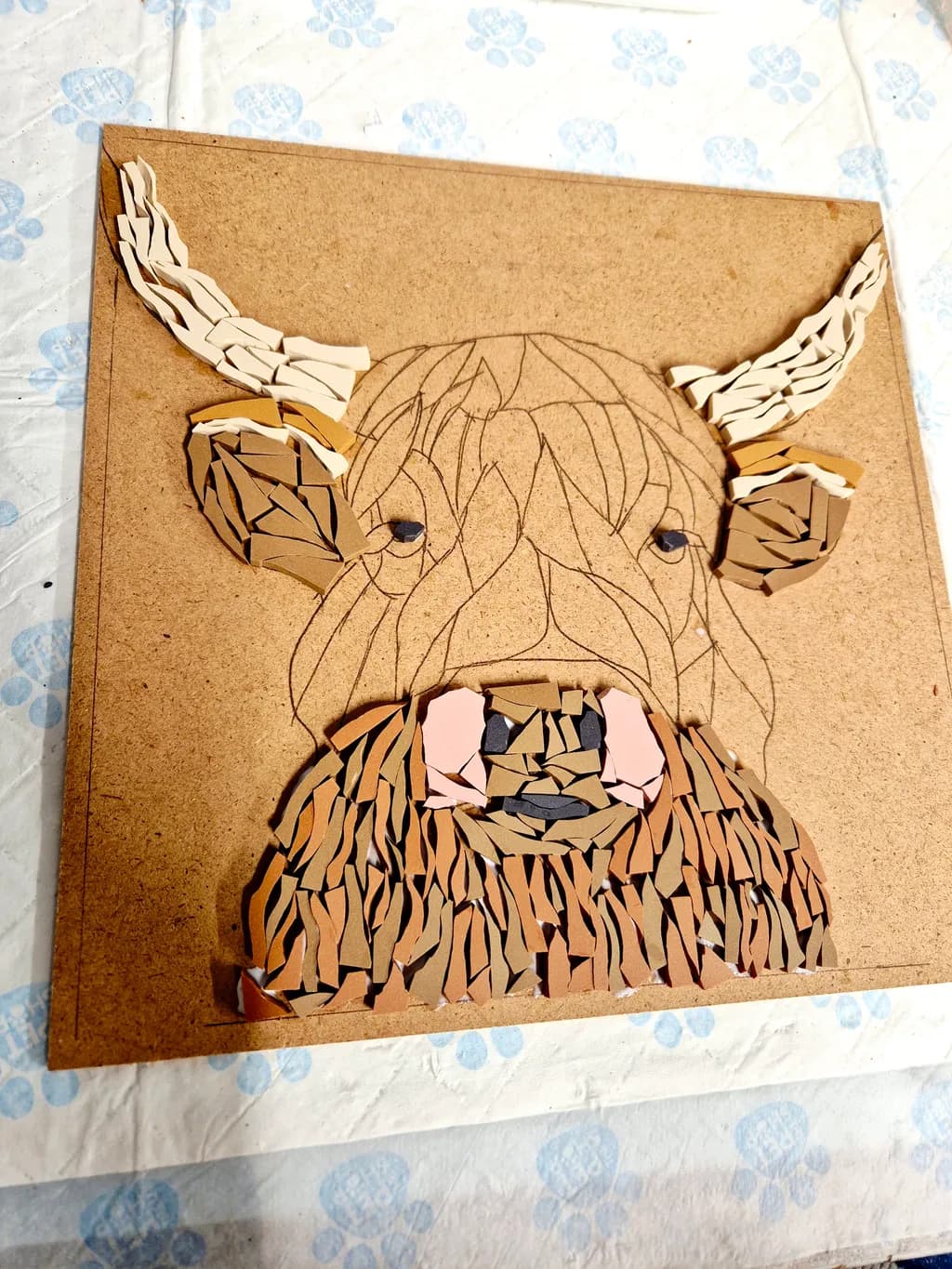 Whimsical Highland Cow Mosaic: A Textured Tribute to Nature's Charm